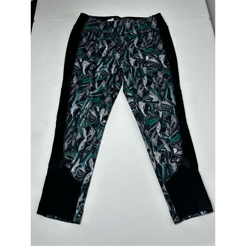 AVIA Athletic Yoga Leggings Black Green Size M EUC
